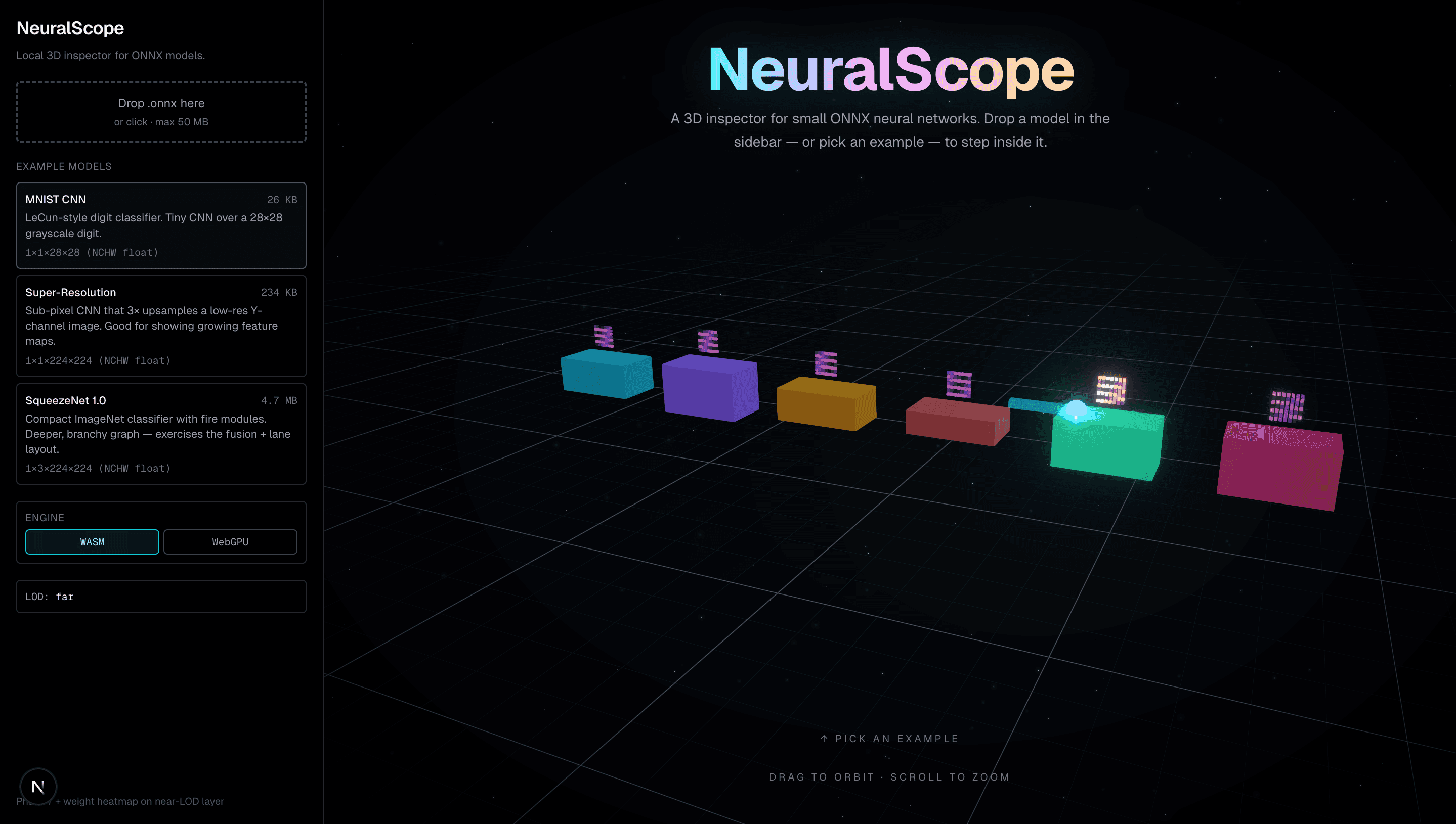 NeuralScope — 3D ONNX inspector