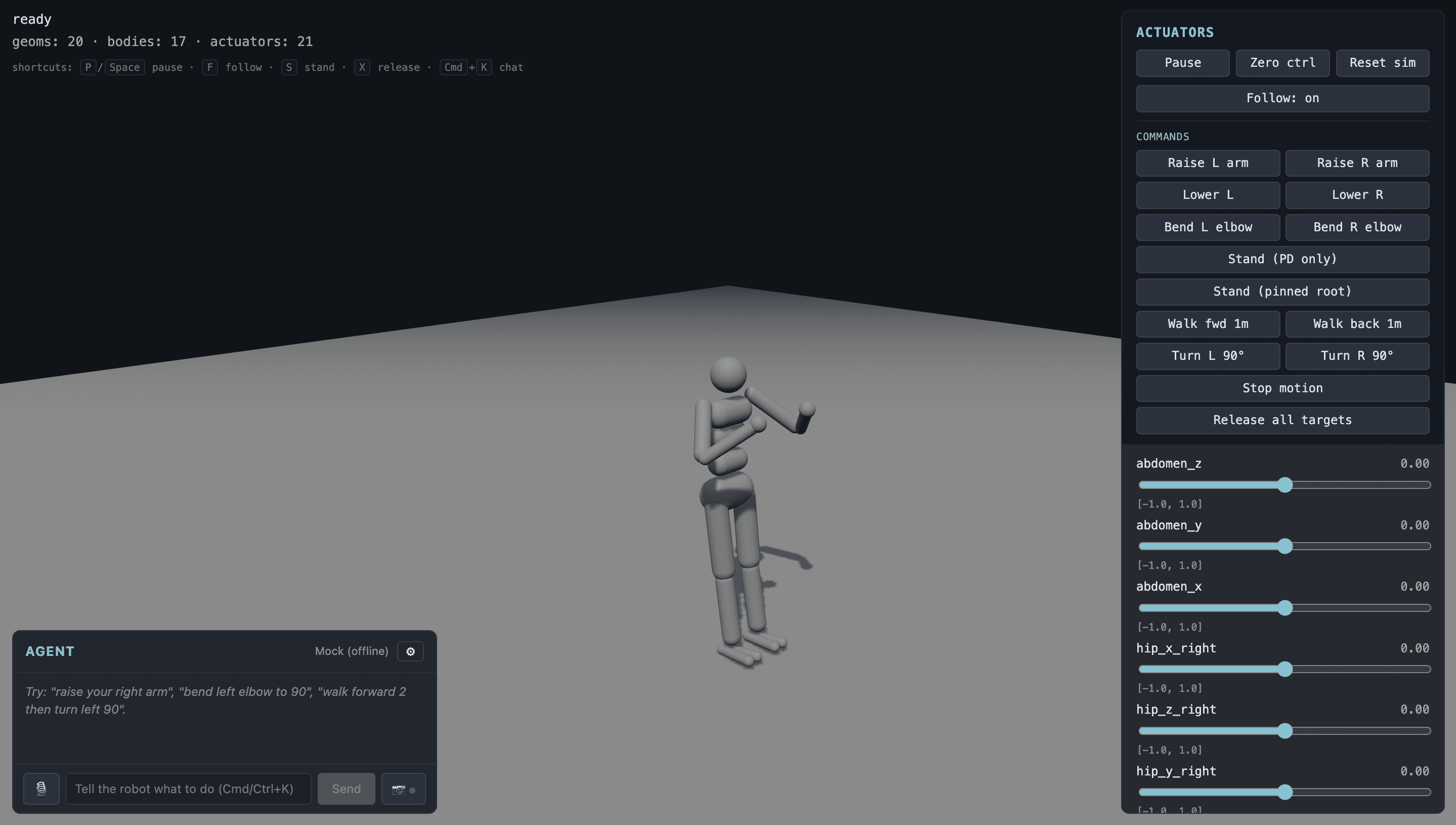 Humanoid bot control interface